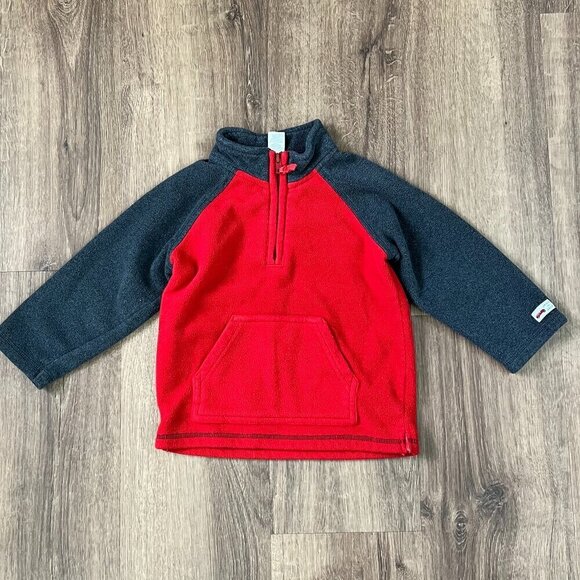 Janie & Jack Red Gray Fleece Zip Up Jacket Sz 2T - Picture 1 of 5